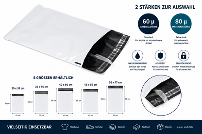E3-PACK Versandtaschen 350 x 450 + 50 mm – Weiße LDPE Coex Folie 60 µm – Selbstklebend, Blickdicht & Reißfest