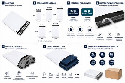 E3-PACK Versandtaschen 350 x 450 + 50 mm – Weiße LDPE Coex Folie 60 µm – Selbstklebend, Blickdicht & Reißfest