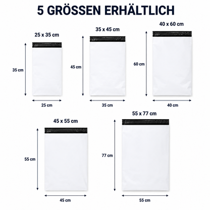 E3-PACK Versandtaschen 350 x 450 + 50 mm – Weiße LDPE Coex Folie 60 µm – Selbstklebend, Blickdicht & Reißfest
