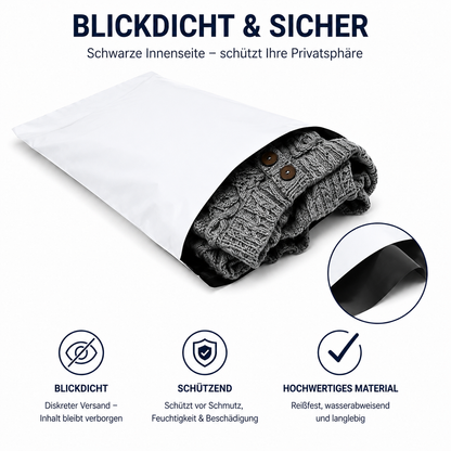 E3-PACK Versandtaschen 350 x 450 + 50 mm – Weiße LDPE Coex Folie 60 µm – Selbstklebend, Blickdicht & Reißfest