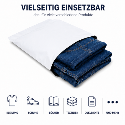 E3-PACK Versandtaschen 350 x 450 + 50 mm – Weiße LDPE Coex Folie 60 µm – Selbstklebend, Blickdicht & Reißfest