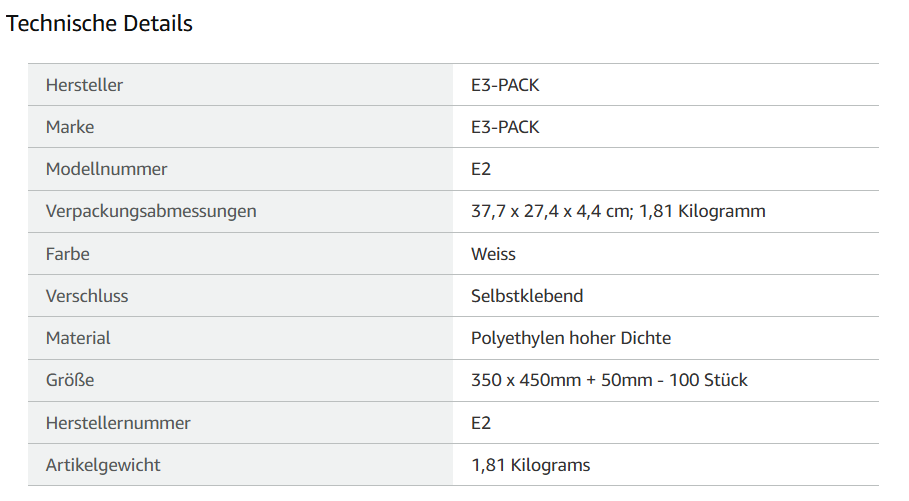 E3-PACK Weiße Versandtaschen aus LDPE Coex Folie 60 µm – 250 x 350 + 50 mm – Blickdichte Versandbeutel mit Selbstklebeverschluss