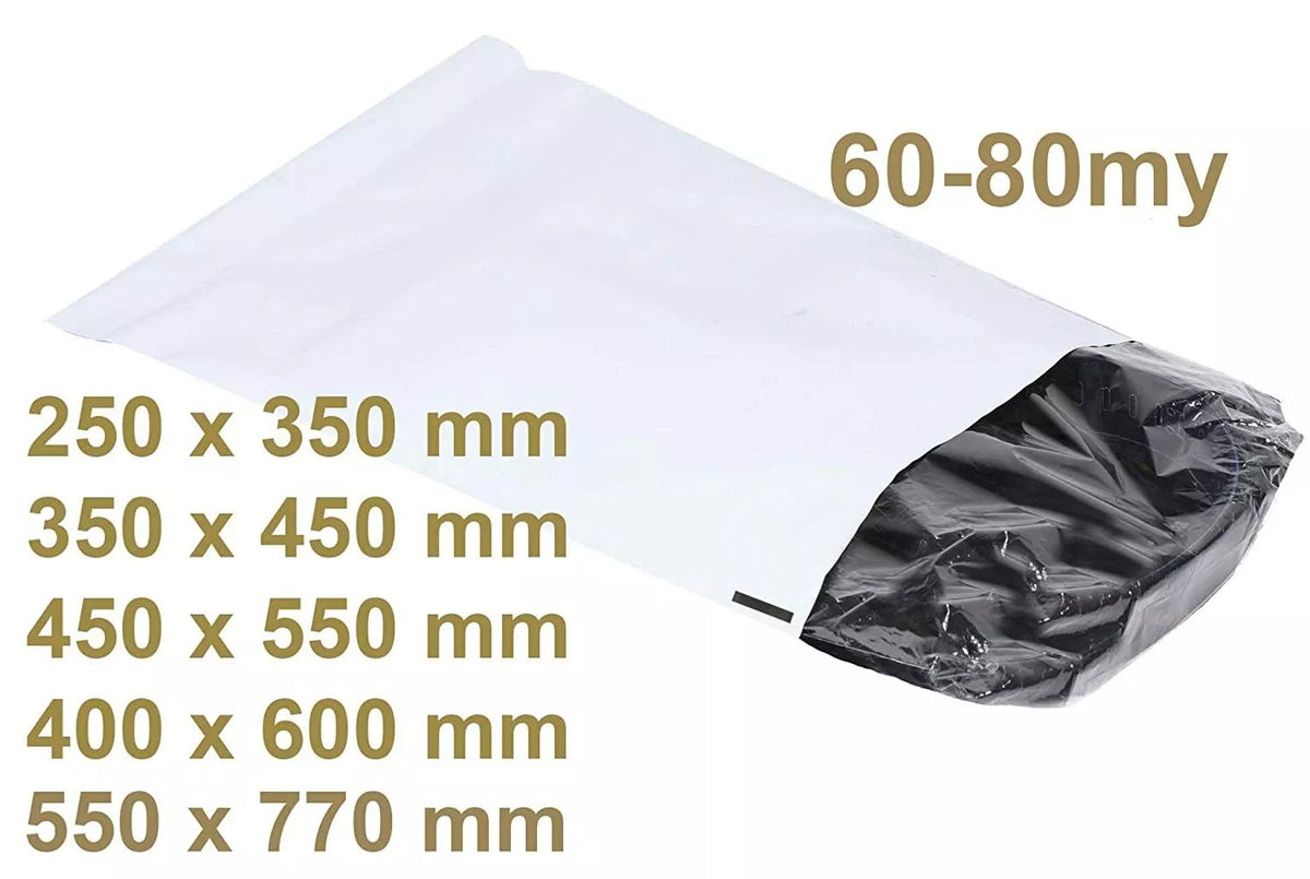 E3-PACK Weiße Versandtaschen 450 x 550 + 50 mm – LDPE Coex Folie 60 µm – Selbstklebende Versandbeutel, Blickdicht & Reißfest